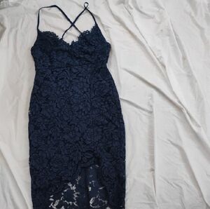 Lulu's Midnight Floral Lace Midi Dress